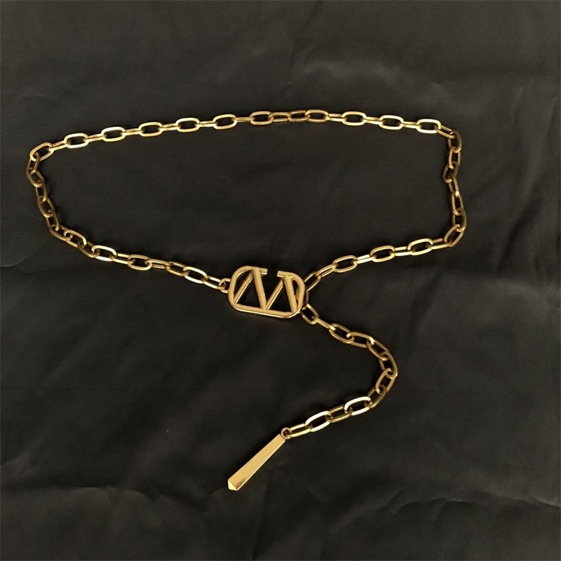 

Designer Metal Chain Belt With Letter Smooth Alloy Buckle Gold Bronze Belts For Women Novelty Luxury Casual Waist Chain Belt