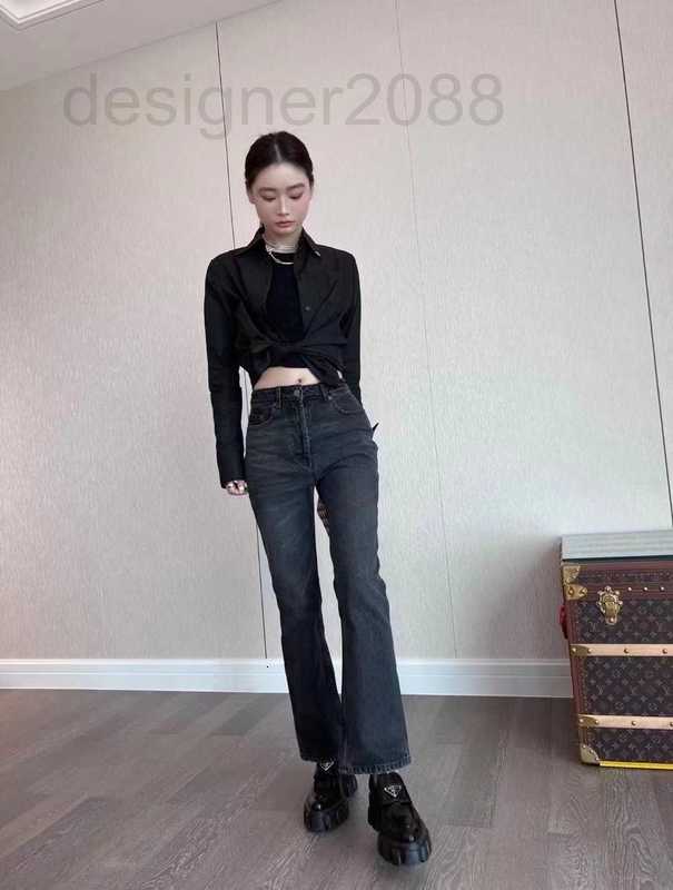 

Women' Jeans designer P Early Autumn New Fashion Classic Triangle Versatile Washed and Worn Micro Flare IOR8, Picture color