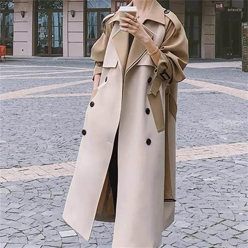 

Women' Trench Coats Fashion Double-Breasted Windbreaker Women Long Spring And Autumn 2023 High-Grade Contrast Stitching Knee-Length Coat, Picture color