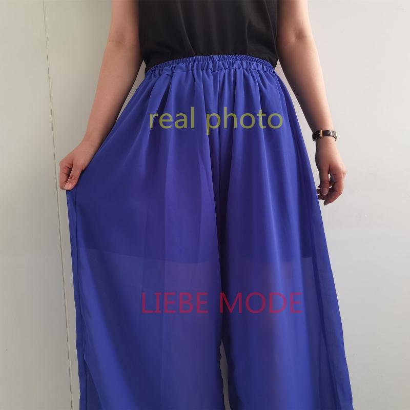 

Women's Pants Womens Summer Bohe Beach Chiffon Culottes Loose Palazzo Skirt Women High Elastic Waist Wide Leg Trousers Blue Pink Black