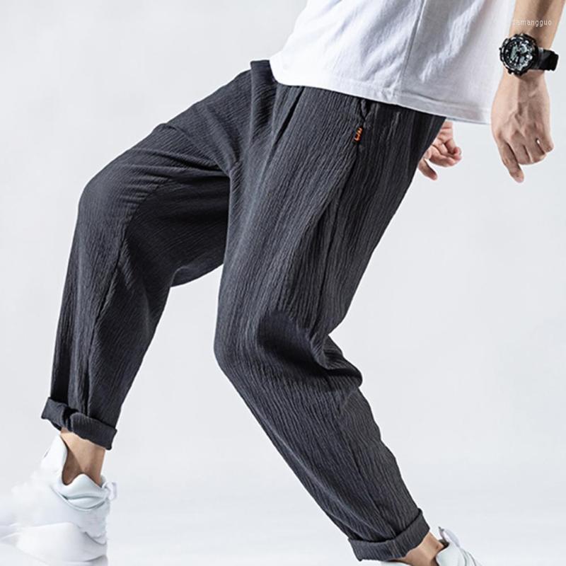 

Men's Pants Men's Stylish Hip Hop Men Drawstring Super Thin Solid Color Breathable Multi Pockets Soft Harem Trousers For Sports, Black