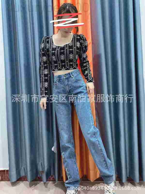 

Women' Jeans designer spring and summer straight jeans for women G tiger head print 100th anniversary ZN1Y, Light blue