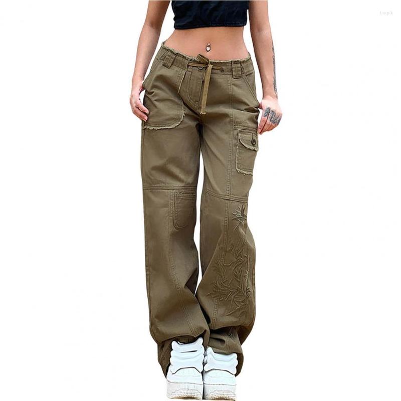 

Women's Pants Attractive Women Pure Color Wide Leg Outdoor Camping Cargo Trousers Casual Anti-pilling Buttons