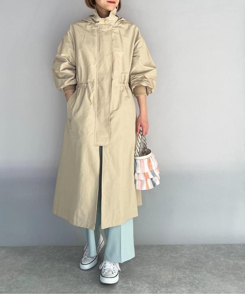 

Women' Trench Coats Autumn Winter Drawstring Outfits Solid Hooded Long Sleeve Casual Zipper Jackets Fashion All Match Coat Women, Khaki