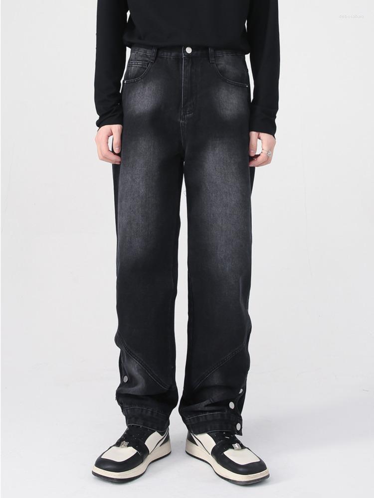 

Men' Jeans SYUHGFA Men' Wear 2022 Autumn Vintage Washed Korean Streetwear Fashion Straight Casual Personality Denim Trousers, Black and gray