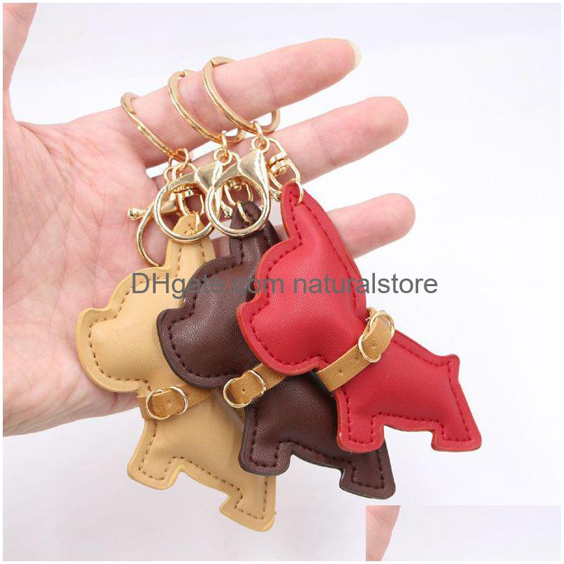 

Keychains Lanyards French Dog Car Key Chains Buckle Puppy Bldog Pendant Rings Holder Pu Leather Animal Charms Cartoon Mens Jewelry Dh7In