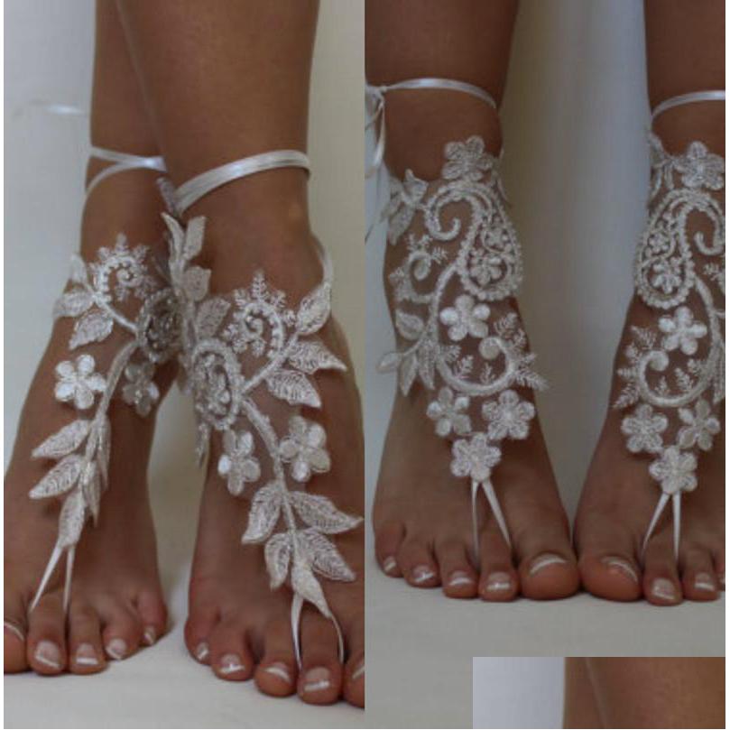 

Wedding Shoes Absolutely Gorgeous For Beach Weddings Delicate Lace Applqiues Bead Sequins Open Toe Ankle Flat Bridal Shoe Summer Dro Dh4Va, White