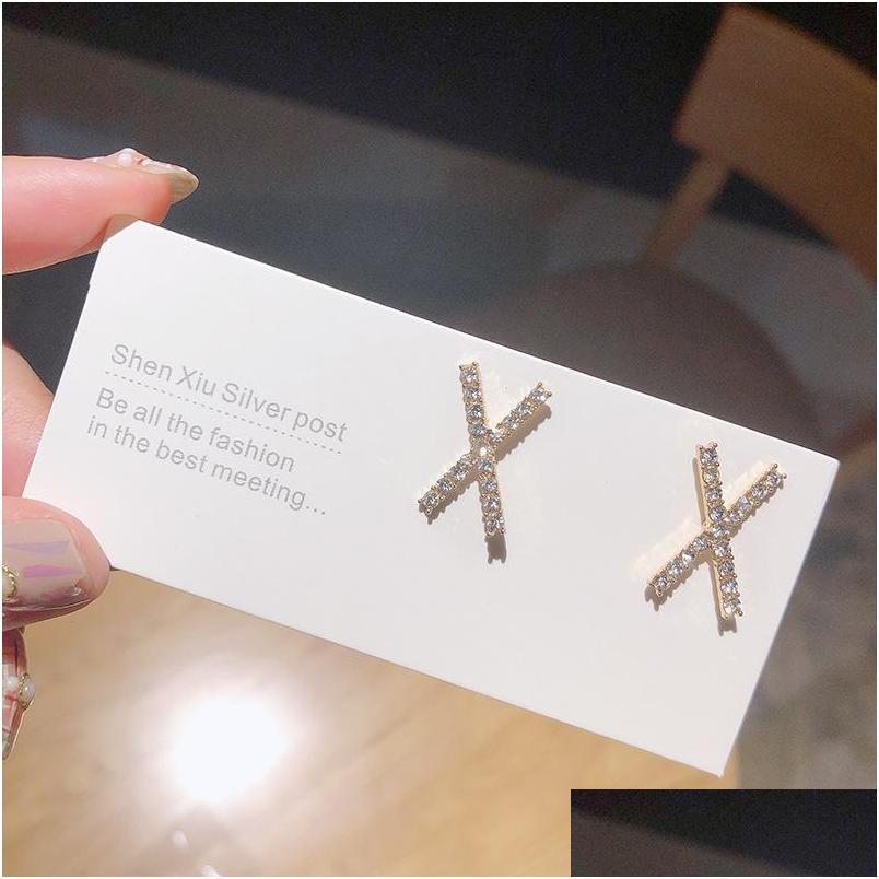 

Stud Fashion Jewelry S925 Sier Post X Cross Earrings Geometric Rhinstone Drop Delivery Dhubw