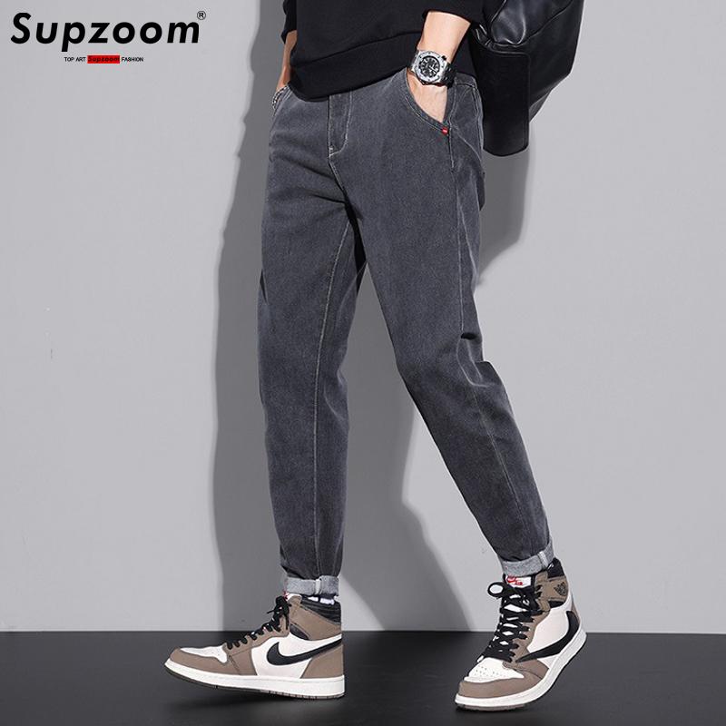 

Men' Jeans Supzoom 2022 Arrival Top Fashion Autumn Solid Black Men Washed Personalized Patch Cloth Slim Fit Elastic Leggings