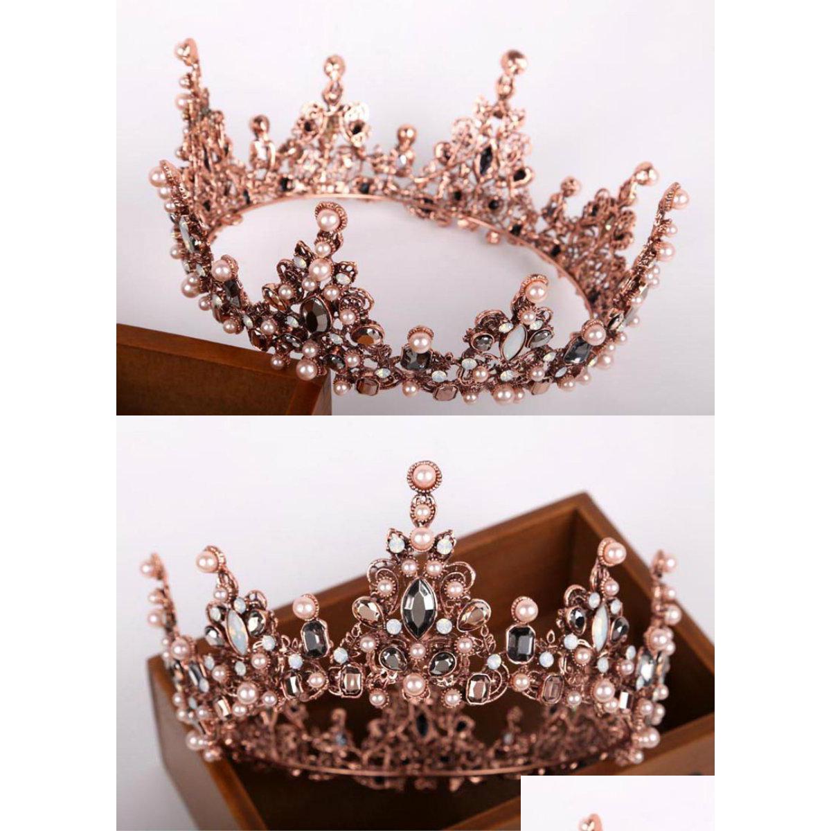 

Headpieces Bridal Hair Accessories Elegant Rhinestone Faux Pearl Crown Rose Gold Plated Jewels Handmade Crystal Jewelry Drop Deliver Dhwzt