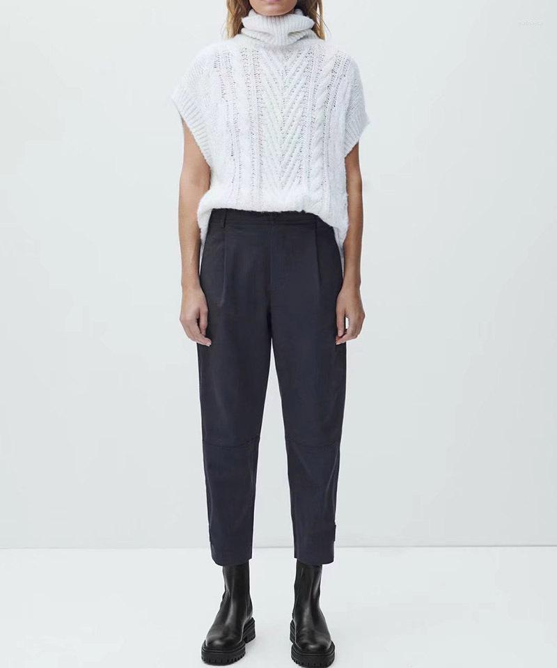 

Women' Pants Spring 2022 Women Solid Color Seam Casual Straight Cropped, Black