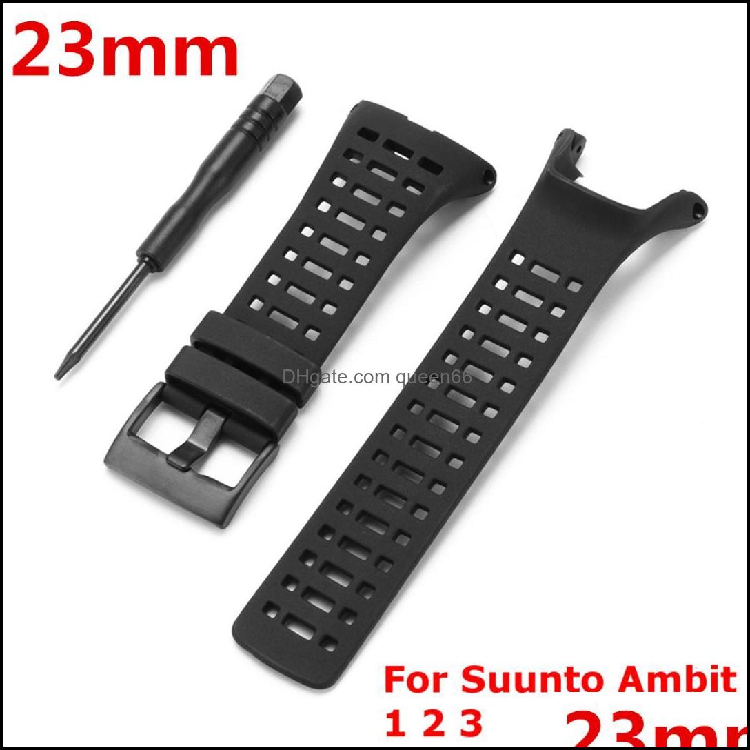 

Watch Bands 2M Black Sile Watchband Sport Wrist Strap Bracelet Pin Buckle With Tool For /Ambit 3 2 Accessories Drop Delivery Watches Otnyc
