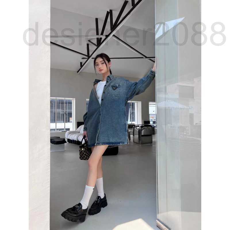 

Women' Jackets designer P22 Autumn and Winter New Fashion Classic Triangle Gradually Change Color Men Casual Versatile Denim Coat HFST, Blue