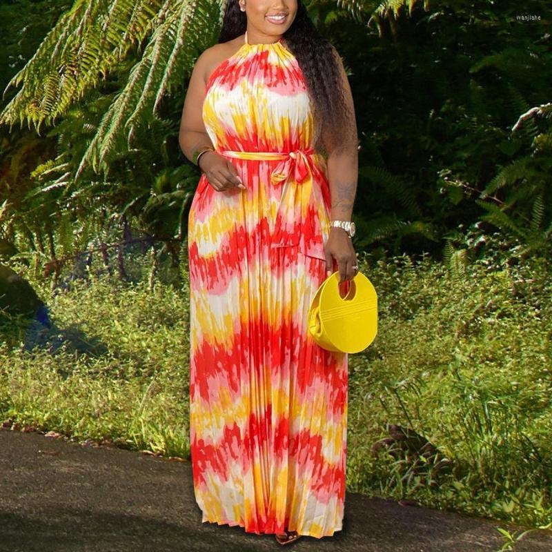 

Plus Size Dresses For Women 4XL 5XL Halter Backless High Waisted Pleated Floor Length Fashion Elegant Evening Night Party Dress, Large dress