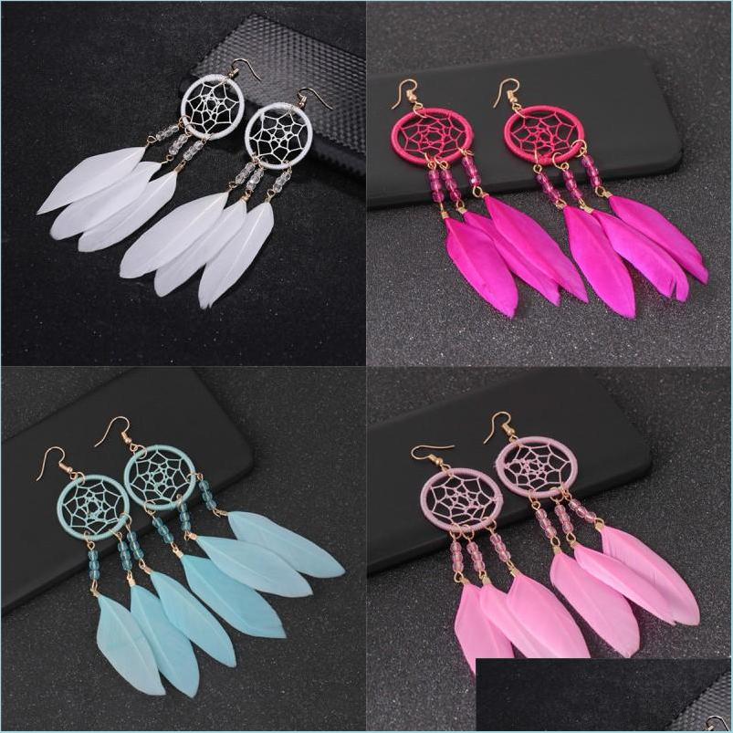 

Dangle Chandelier Fashion Dreamcatcher Earrings For Women Bohemian Dream Catcher Feather Tassel Handmade Diy Long Party Jewelry Dr Dhgyx