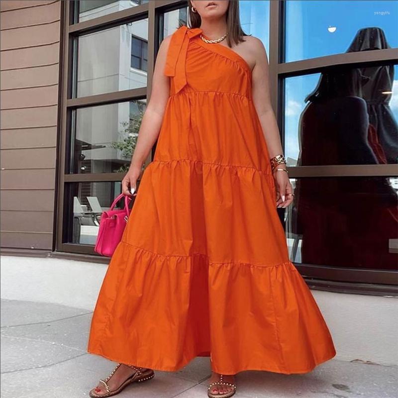 

Casual Dresses Fashion For Women One Shoulder Loose Ankle Length Elegant Evening Night Party Club Wear Vestidos Mujer Dress Clothes, Green dress