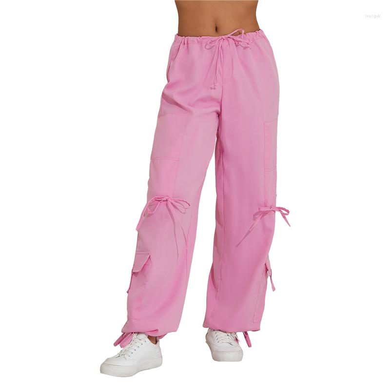 

Women' Pants Xingqing Cargo Y2k Aesthetic Women Adjustable Drawstring Low Waist Baggy Trousers With Pockets Solid Color Sweatpants, As photo shows