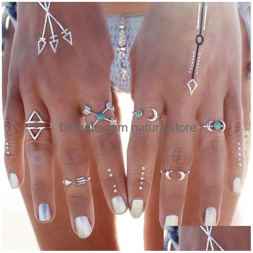 

Band Rings Fashion Loose Stone Moon Arrow Joint Ring 6 Pcs Of Combination Packages Alloy Women Sier Wedding Engagement Jewelry Drop D Dhped
