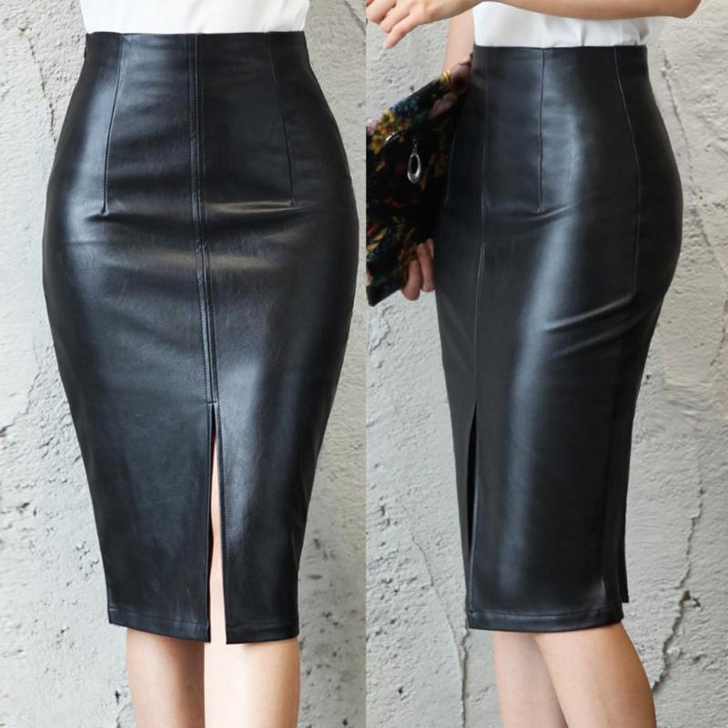 

Skirts Autumn Winter Leather Slim Bag Hip Skirt Zip-up Undefined Wrap Women Pu Bodycon, Black