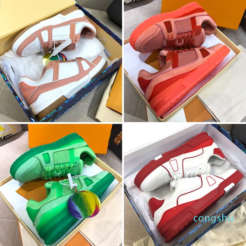 

2022 Designer sneaker running shoes low sneakers leather Flat rubber sole with blue red green fastion new outdoor luxury Mens Womens Shoe trainers size 36-46