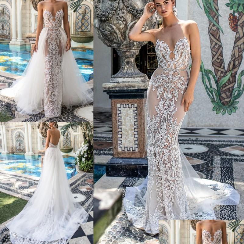 

Mermaid Wedding Dresses Berta Detachable Train Sweetheart Sleeveless Bridal Gowns Custom Made Lace Appliques Dress Drop Delivery Par Dhjlp, Pink