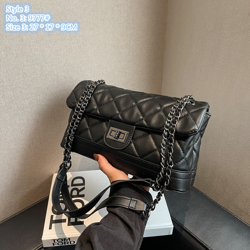 

Factory direct ladies shoulder bags 2 colors classic embossed leather handbag double flip retro plaid chain bag elegant temperament black rhombus coin purse, Red-9777#-style 3