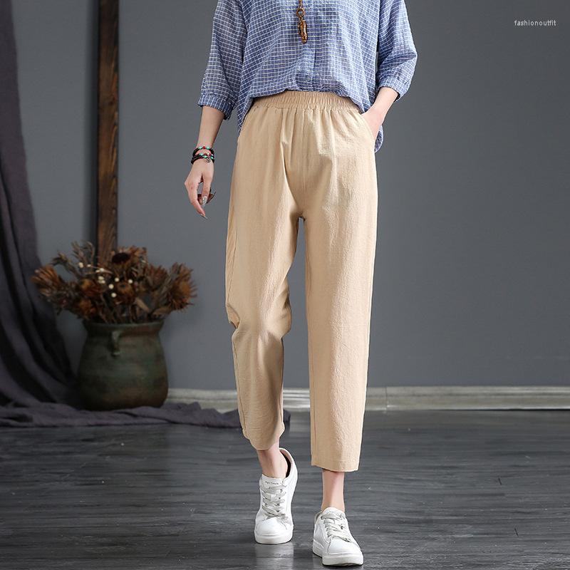 

Women's Pants Cotton Linen Nine-point Summer Ladies High Waist Loose Straight Thin Casual Women Korean Fashion, Black