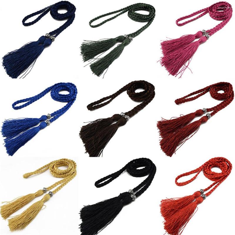 

Belts Women Bohemia Style Braided Tassel Belt Fashion Ladies Woven Knot Decorated Waist Chain Rope Accessories Wholesale, White