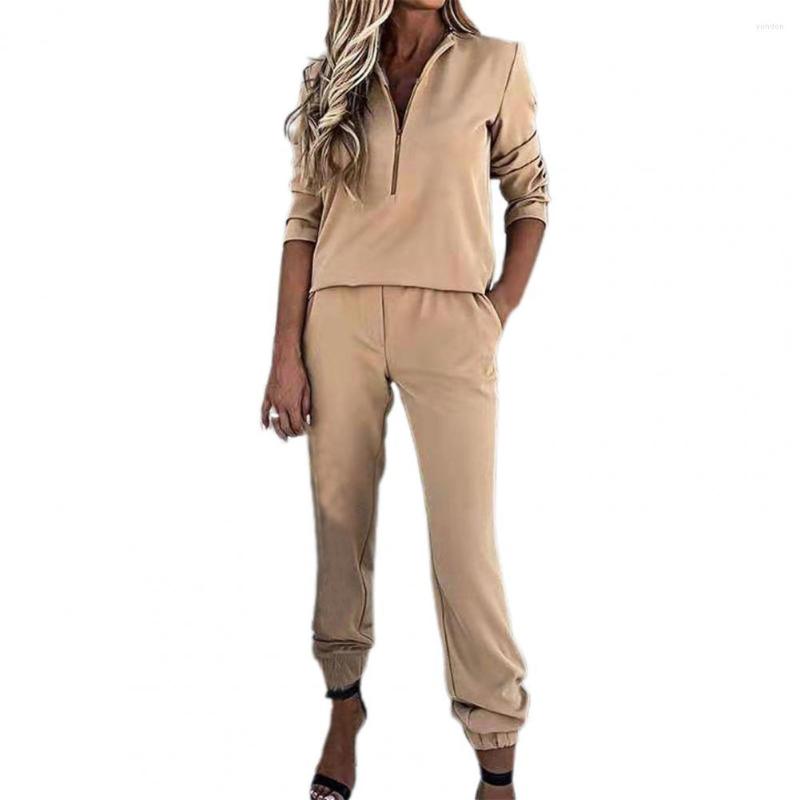 

Gym Clothing 1 Set Tracksuit Women Solid Color Ankle Banded Suit Long Sleeve Zipper Sweatshirt Pockets Pants Sets Streetwear Chandals Mujer, Khaki