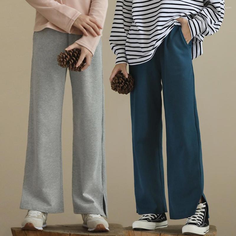 

Women's Pants Mid-sized Girls 2022 Straight Leg Simple Solid Color Split Small Loose Ground Wide-leg Chic, Split pants