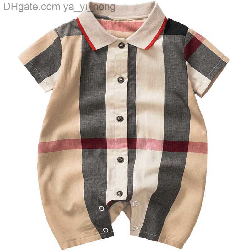 

Plaid Baby Romper Toddler Kids Plaid Lapel Single Breasted Short Sleeve Jumpsuits Designer Infant Onesie Newborn Casual Clothes yayihong, As pic