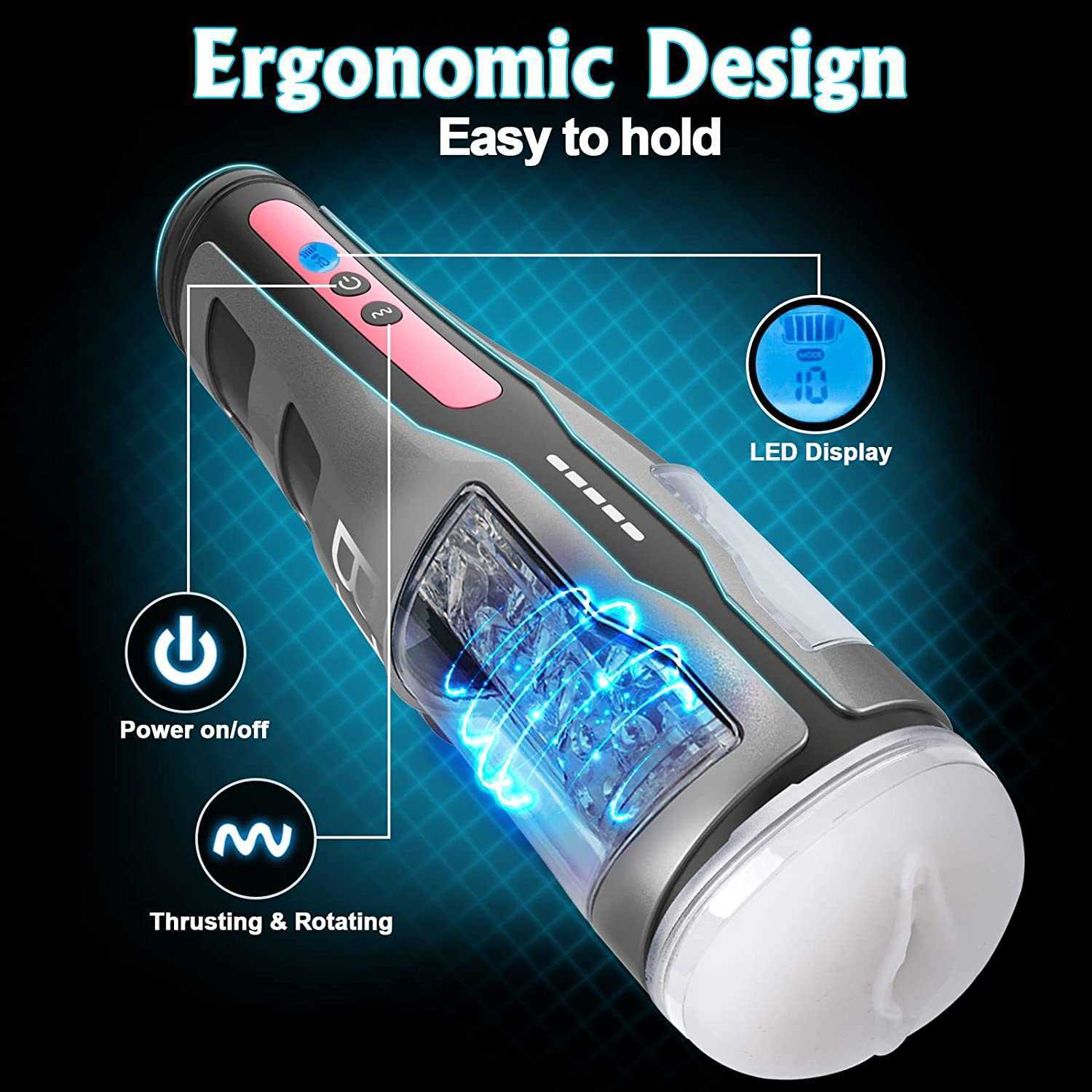 Masturbator Sex Toy Quiet Male Masturbators Stroker for Men Thrusting Automatic Blowjobsex Machine with Led Display 10 Thrusts Rotations Electric