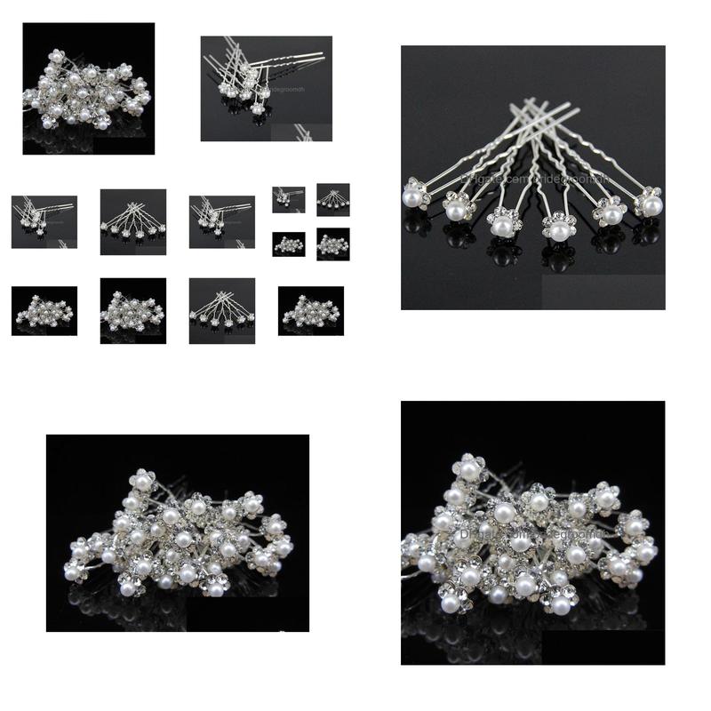 

Headpieces 10Pcs Bridal Hair Pins With Pearl Crystal Flower Wedding Dresses Accessories Clips U Pick Tiaras Bride Jewelry Drop Deliv Dhe8B