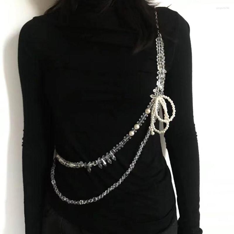 

Belts Elegant Punk Women Chain Belt Dress Accessories Female Waist Beads Ladies Designer Tassel Chains Cinturones, White