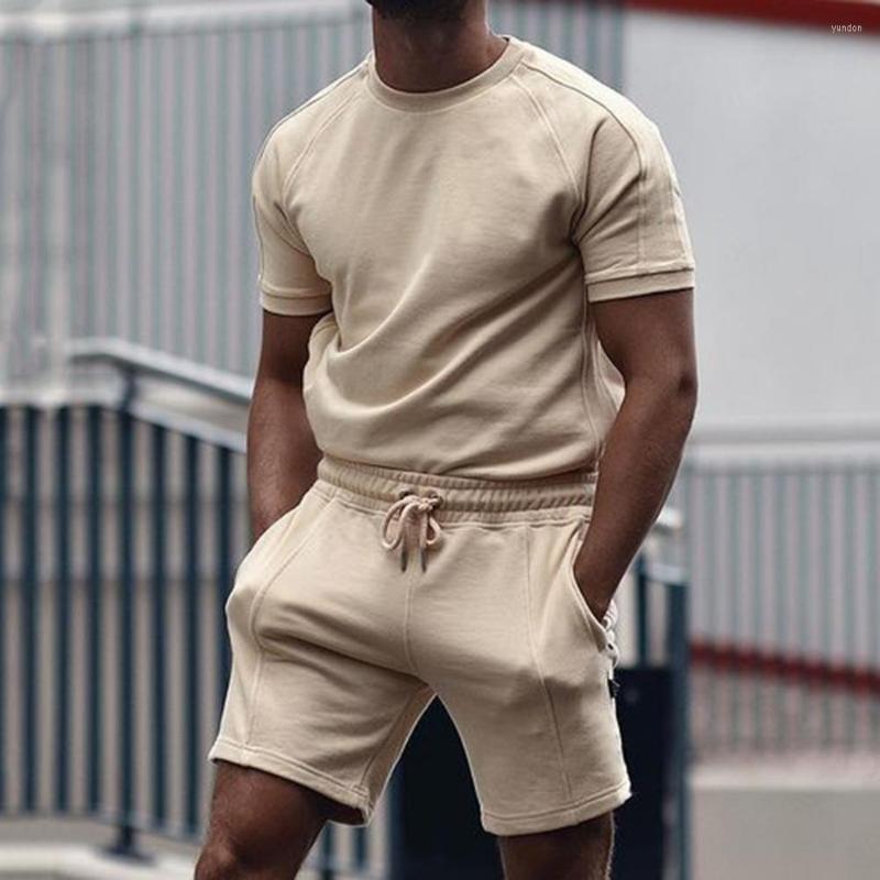 

Gym Clothing Men Tracksuit Sets Solid Color Thin Summer Short Sleeve T-shirt Shorts Set Fitness Sports For Jogging Homme, Grey