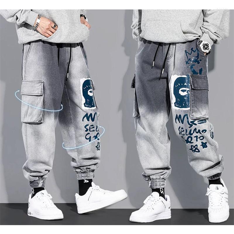 

Men' Jeans High Street Printed Men Casual Harem Pants Men' Cargo Outdoor Chic Streetwear Loose Trousers Jogging, Gray