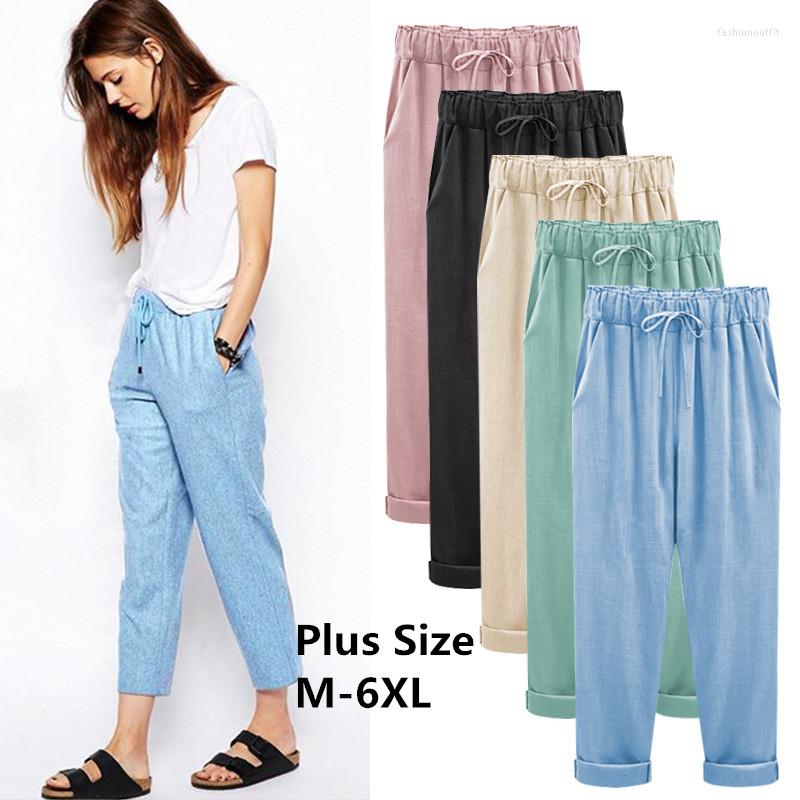 

Women's Pants Women's Casual Plus Size Harem Fashion Cotton Linen Crops Elastic Waist Large Female Trousers 6XL, Beige