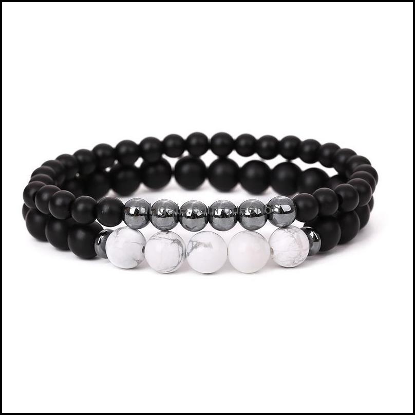 

Beaded Strands 2Pcs/Set Fashion Men Bead Couple Charms Bracelet Suit Lover Gift Beads Stone Bracelets Bangles For Women Jewelry Drop Otpvq