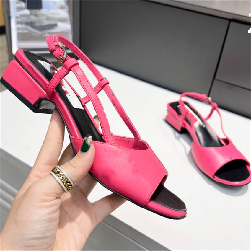 

Summer Popular Women Sandals Channel Luxury Brand Business Dress Wedding Party Leather High Heels Casual Flat Slippers 03-015