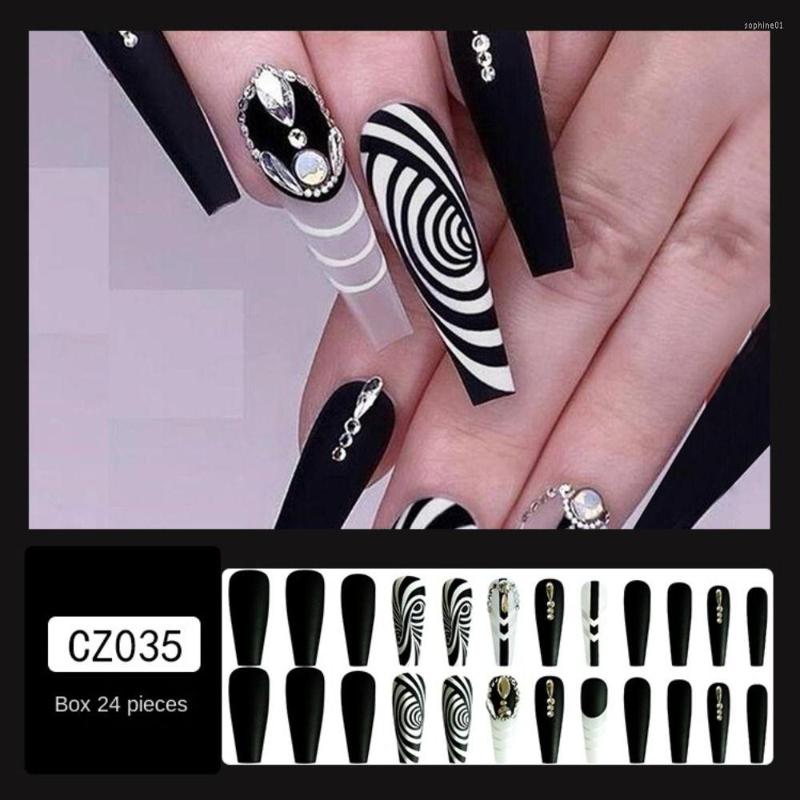 

False Nails 24pcs Detachable Press On Full Cover Crystal Long Ballerina French Fake, Cy086