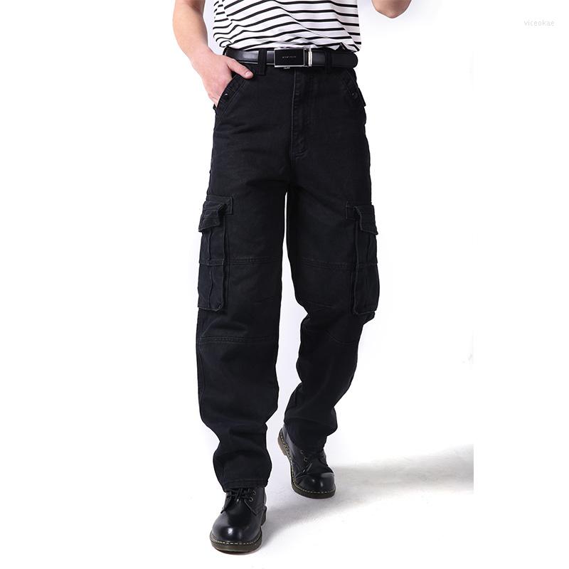 

Men's Jeans Mcikkny Men's Cargo Skateboard Trousers Loose Baggy Denim Pants For Male Size 30-44 Black Color