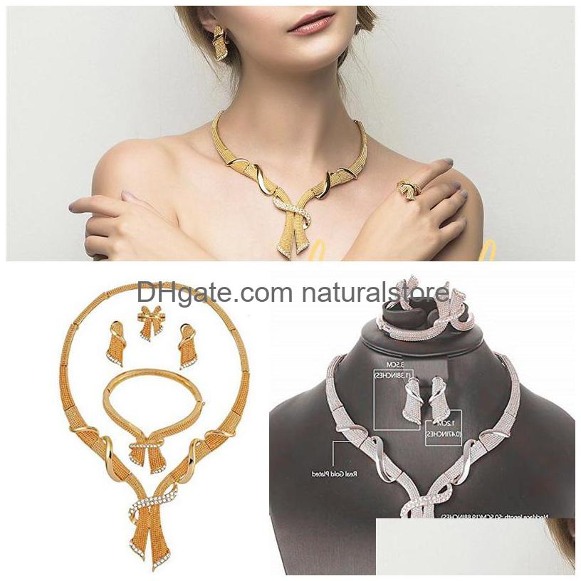 

Wedding Jewelry Sets African Costume Gold Color Alloy Set Nigerian Evening Party Imitate Crystal Big Necklace Earrings Drop Delivery Dh27N