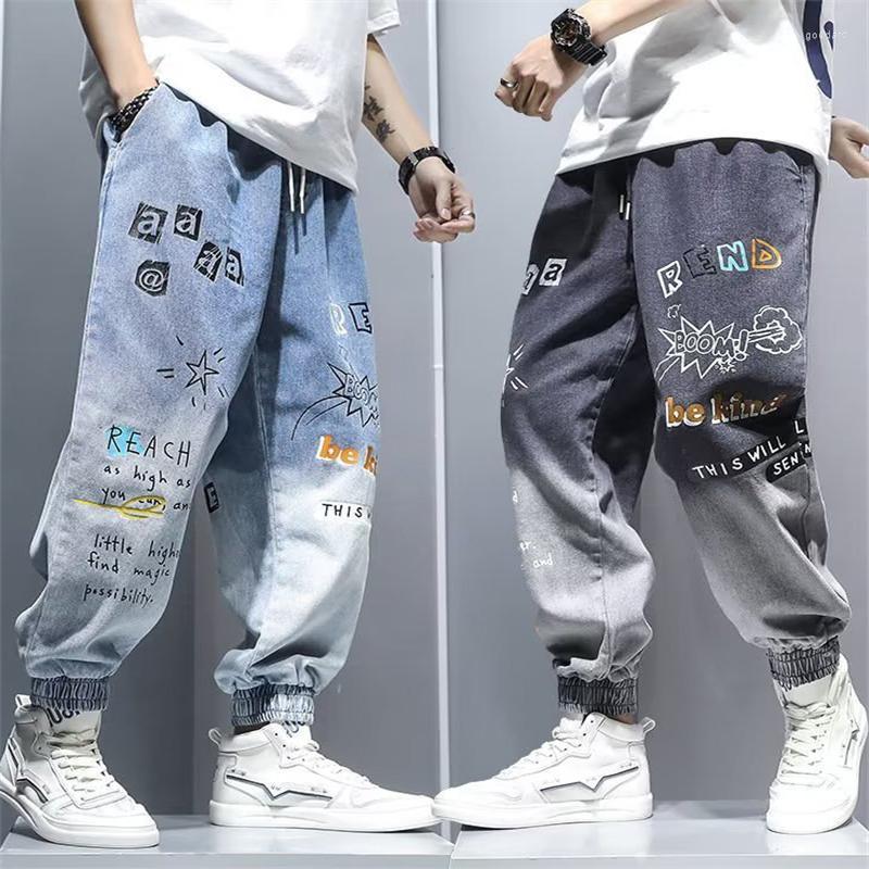 

Men's Jeans Printed Harem Men Chic Jogging Cargo Pants Plus Size Loose Trousers 2022 Streetwear Men's Clothing, Blue jeans