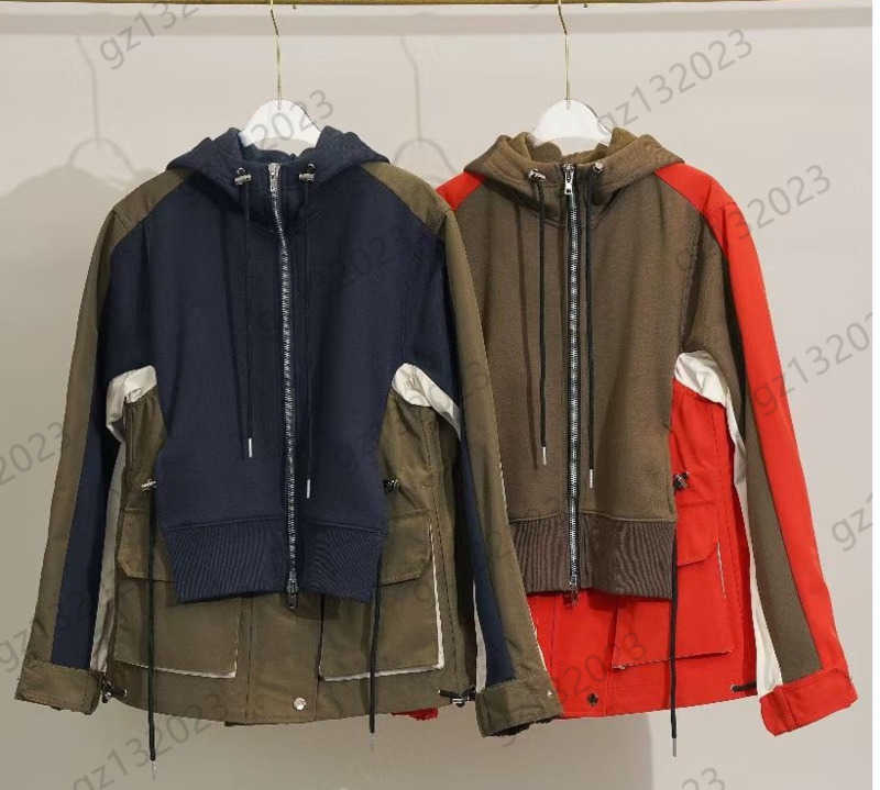 

Womens Jacket Color Matching Hoodie Draw Rope Jacket Zipper Flap Pockets Long Sleeve Loose Coats Fashion Designer Autumn Winter Women Apparel 2 Colors 1970, 17