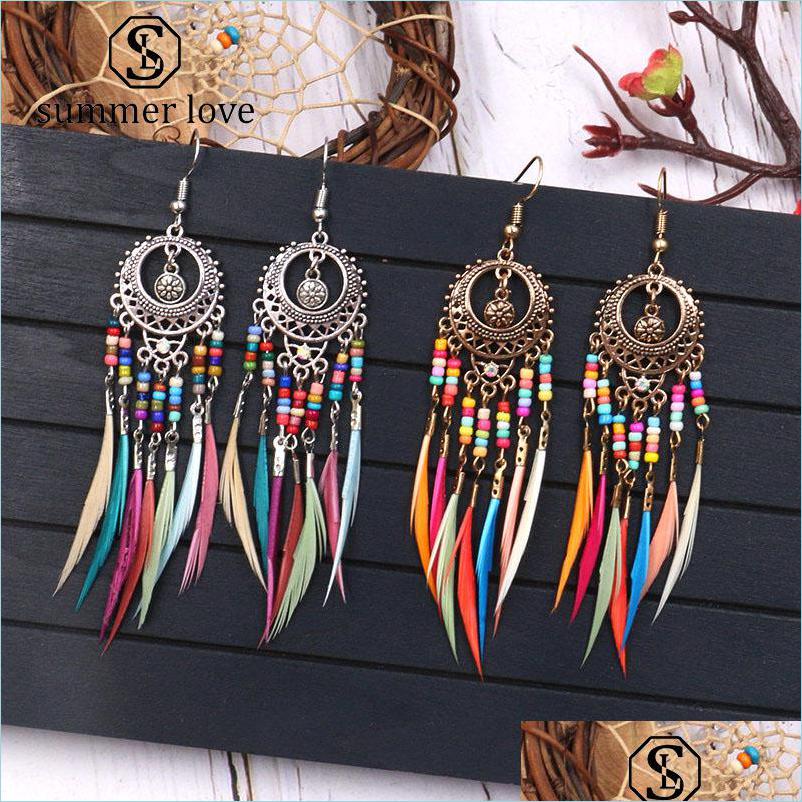 

Dangle Chandelier Fashion Golden Sier Vintage Feather Tassel Earrings For Women Long Fringed Hanging Earring Jewelry Gifts Drop Del Dhsq6