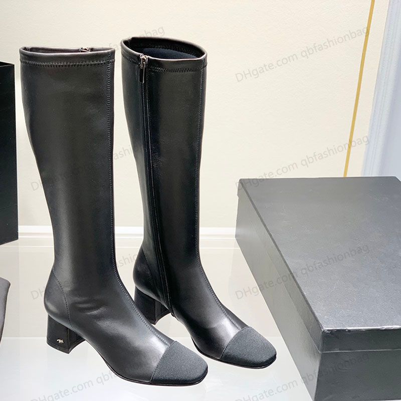 Womens Sheepskin Knee Boots Classic Chunky Heel 55cm Casual Shoes Designer Luxury Fall Winter Retro Suede Stretch Hight Rainboots