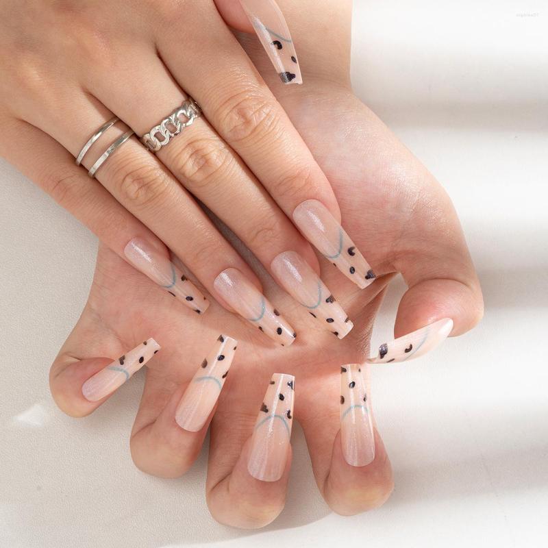 

False Nails 3D Fake Set Press On Faux Ongles Long French Coffin Tips Sample Sweet Heart Flowers Eyes Design Korean Nail Art Kit, 02 fan