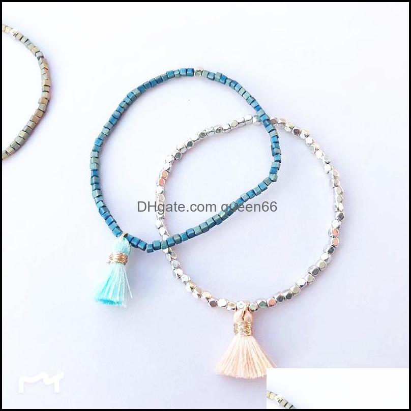 

Beaded Strands Pure Geometrical Beads Cute Tassel Stretch Couple Bracelet Bileklik Bracelets For Women Valentines Day Gift Friendshi Otdi8
