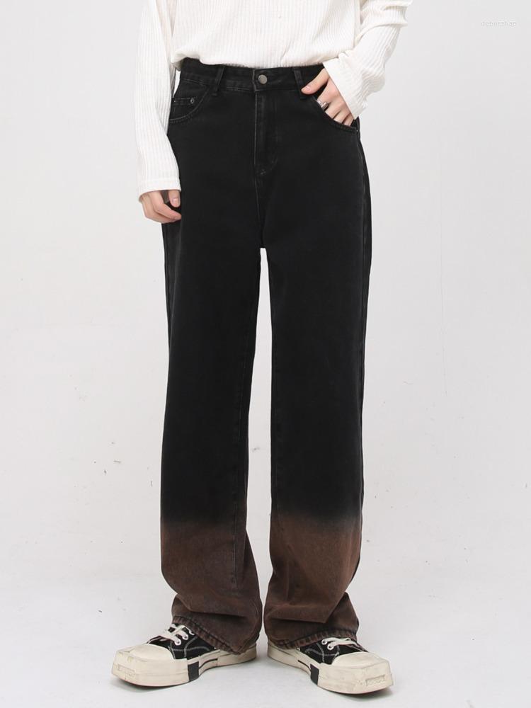 

Men' Jeans SYUHGFA Men' Wear 2022 Autumn Winter Korean Streetwear Fashion Personality Gradient Straight Casual Denim Trousers, Black