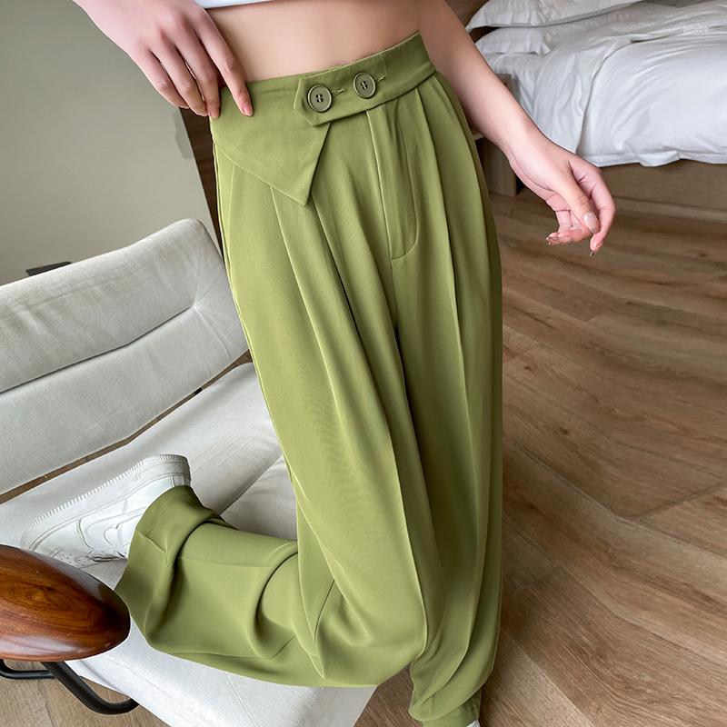 

Women' Pants Summer Straight Women High Waist Slim Loose Solid Color Elastic Wide Leg Trousers Elegant Office Lady Suit, Black